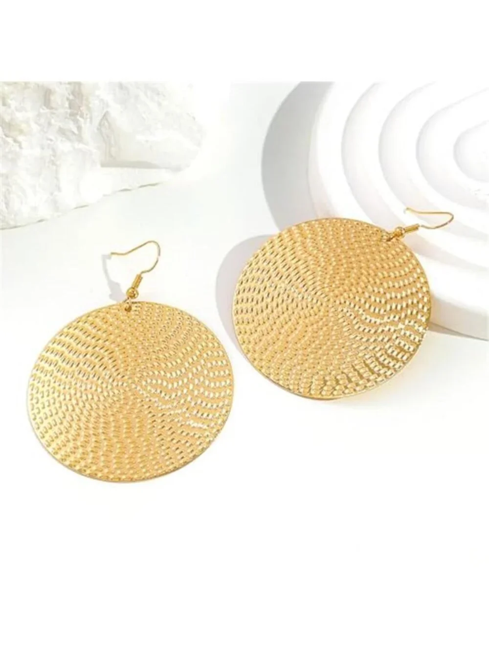 Gold Statement Disc Drop Earrings